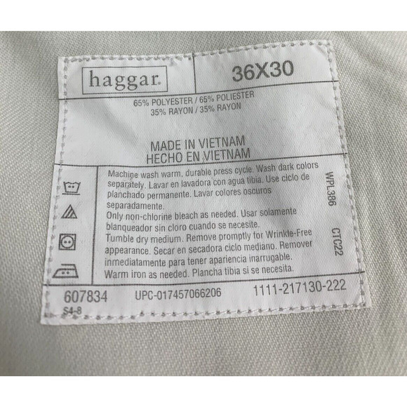 Haggar Dress Pants Mens 36 x 28.5 Light Brown Slacks Pleated Front Cuffed Leg - Picture 3 of 7